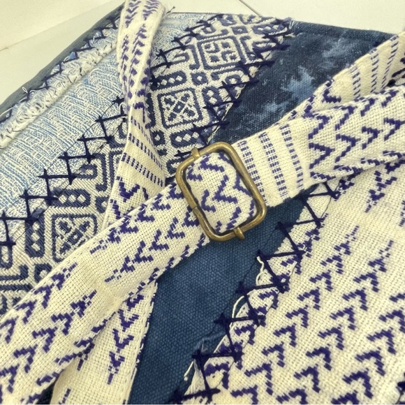 DEMDACO PATCHWORK CROSS BODY BAG Denim Blue White Cotton Adjustable Strap Boho - Picture 10 of 14